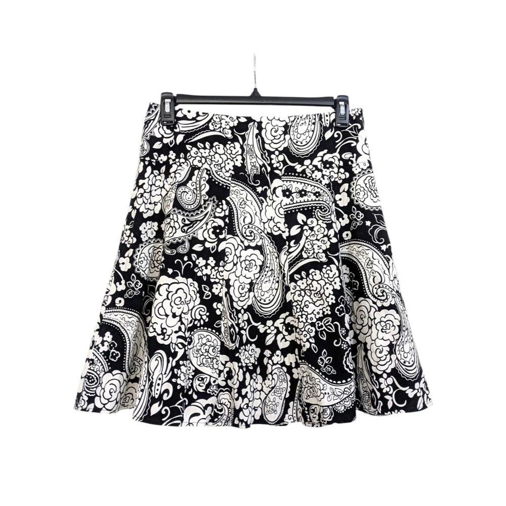 * Ann Taylor Black and White Paisley A-Line Skirt - Size 10 Womens
